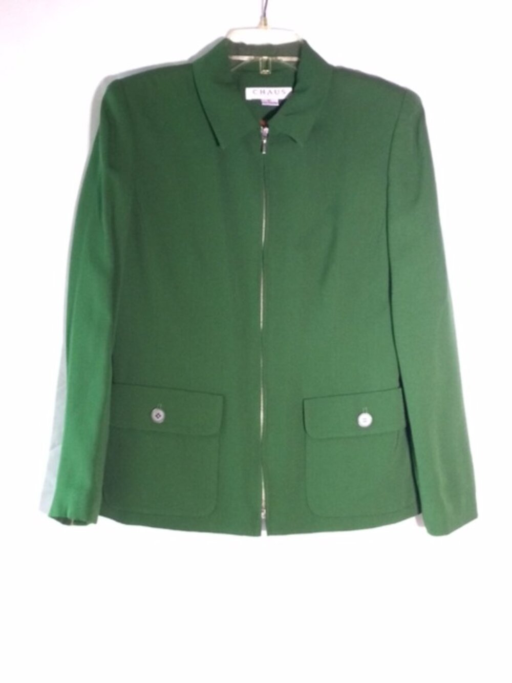 Chaus Petites Emerald Green Zip Front Blazer Jacket 10P Rayon Wool Career